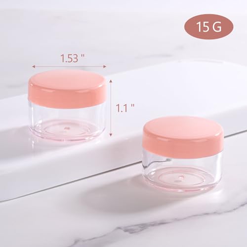 Pink Refillable Cosmetic Sample Jars 15g - 100 Pack with Lids & Mini Spatulas (Variation of Pink / 15g 100 Count)