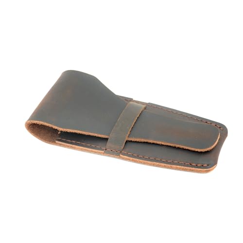 JJNUSA Old Fashioned Sleeve Travel Pouch Leather Safety Razor Case, Double Edge Razor 4.5", Shaving Accessories, Personal Care Essentials, Men's Shaving Razor (Dark Brown)