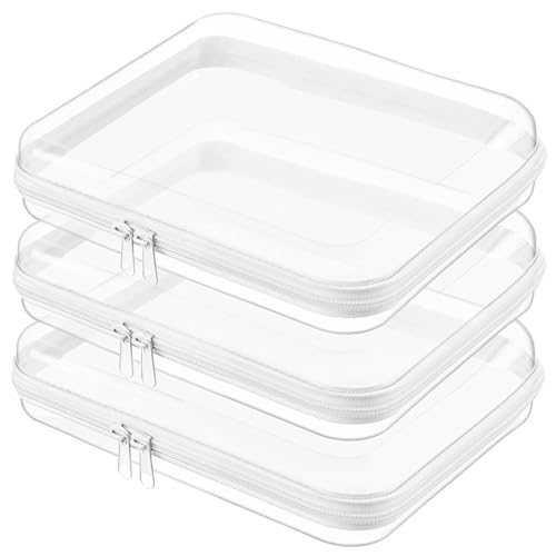 Clear Hard Shell Zipper Case,Clear Toy Storage Pouch,Waterproof Transparent Organizer Cosmetic Case for Travel, Office, Home (White, 3*M)