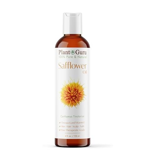 Plant Guru Safflower Oil 4 fl. oz. ? Cold Pressed, 100% Pure & Natural Carrier for Skin, Face, Body, Hair, and Cooking. Great for DIY Creams, Lotions, and Lip Balms.