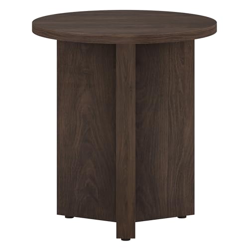 Henn&Hart 20-Inch Round Rich Brown Scandinavian Side Table with X-Base