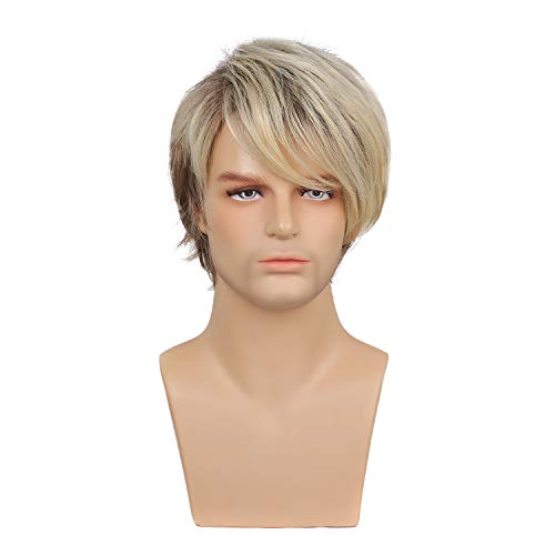 Sallcks Blonde Short Layered Wigs for Men Natural Synthetic Heat-Resistant Cosplay Halloween