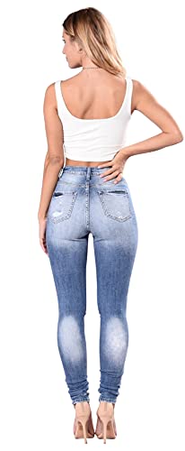 Women's High Waisted Ripped Skinny Jeans - Light Blue Stretch Denim Pants