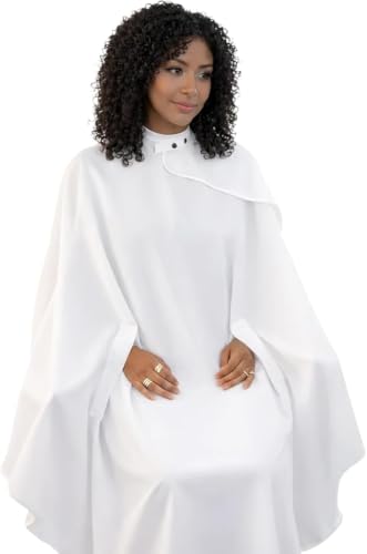 The Branded Salon Mane Squeeze Bleach-Proof Hair Cutting Cape - White, Unisex Adult
