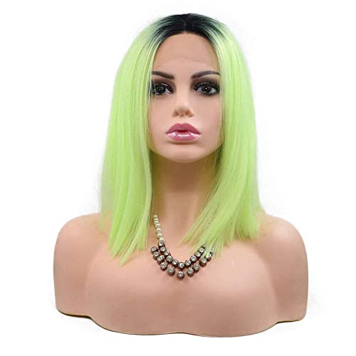 Neon Green Bob Wig for Women - 14 Inch Synthetic Lace Front Style with Ombre Option
