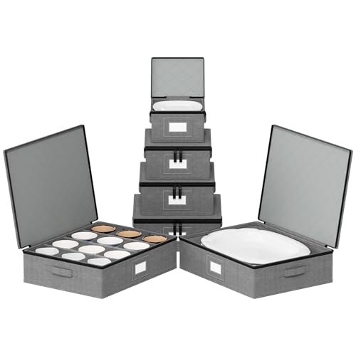 SpaceAid Grey Stackable Dinnerware Storage Containers 6 Pack with Dividers