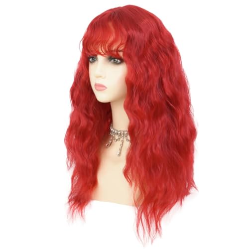 Curly Red Wavy Wig with Bangs - 24 Inch Heat-Resistant Synthetic Cosplay Hair - Dai Cloud