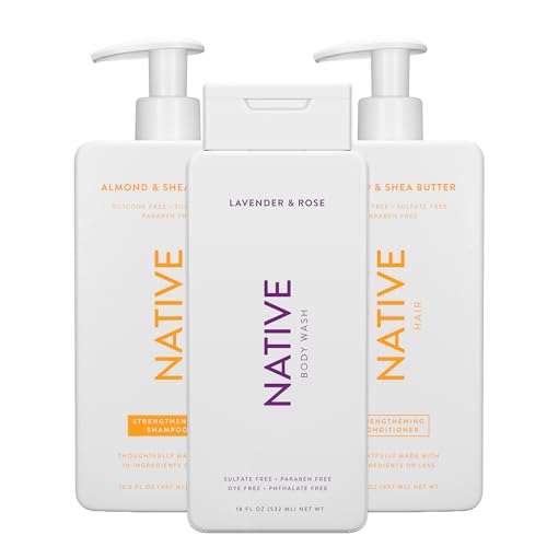 Native Lavander & Rose Body Wash 18 oz 2 Pk + Native Almond & Shea Butter Shampoo & Conditioner 18 oz - 2 Pk