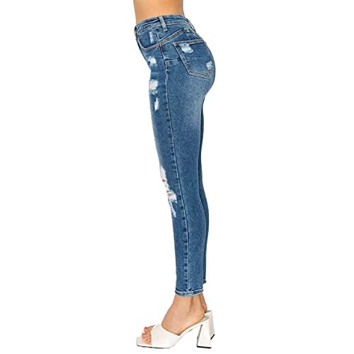 WAX JEAN Women's Butt I Love You Push Up High Rise Skinny Denim Jeans with Rips