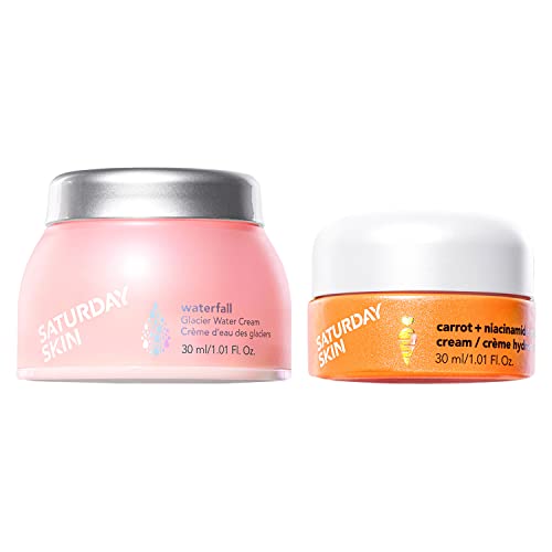 Saturday Skin Facial Moisturizing Creams Mini Duo Waterfall Gel and Carrot Cream Hydrating Niacinamide Ceramides Peptide Anti Wrinkle Soothing