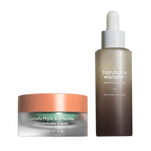 HARUHARU wonder Centella Phyto and 5 Peptide Concentrate Cream & Black Rice Facial Oil Bundle