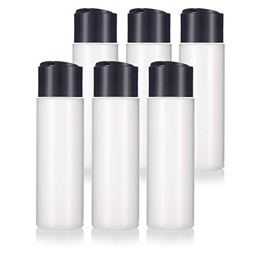 JUVITUS 8 oz / 250 ml Professional Natural Clear Refillable Plastic Squeeze Bottle with Wide Black Disc Cap Lid (6 pack)