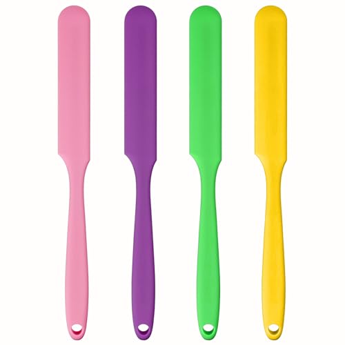 4-PCS Non-Stick Reusable Wax Silicone Spatula, Silicone Waxing Applicators for Hair Removal, for Home Salon Body Use (Pink&Purple&Yellow&Green, size 4)