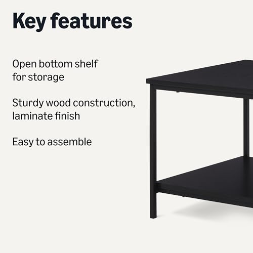 Black Rectangular Coffee Table with Bottom Shelf - Modern Living Room Centerpiece