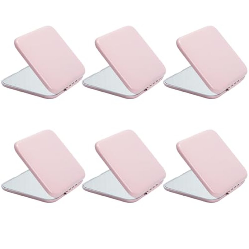Compact Mirror, Pocket Travel Makeup Mirror for Purse, Metal Square Shell, 2-Sided 1X/2X Magnifying, Portable, Folding, Handheld, Pink,6 Pack
