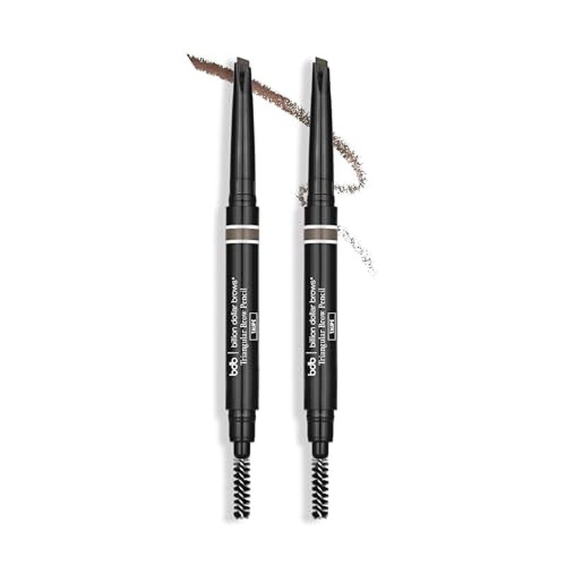 bdb Triple Threat Triangular Universal Eyebrow Pencil - Precision Tip & Spoolie, Waterproof, Define Shape & Fill Brows, 2-Pack - Taupe
