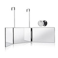 HIEEY 3 Way Mirror for Hair Cutting,360 Trifold Mirror with Height Adjustable Telescoping Hooks,and 5X Magnification,for Makeup, Hair Styling