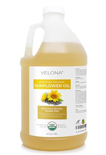 Velona USDA Organic Sunflower Oil 4 Pound (64 Fl Oz) High Oleic Refined