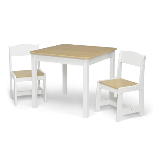 Kids Wood Table and Chair Set with 2 Chairs for Arts, Crafts & Homework - Bianca White/Natural