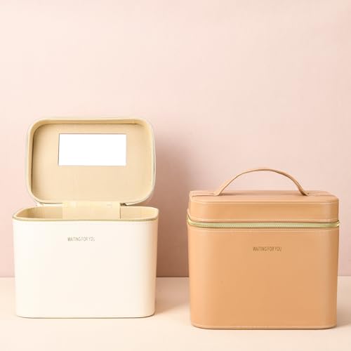 Luxury White Hard Makeup Box with Mirror - Portable Leather Cosmetic Case MIX-2