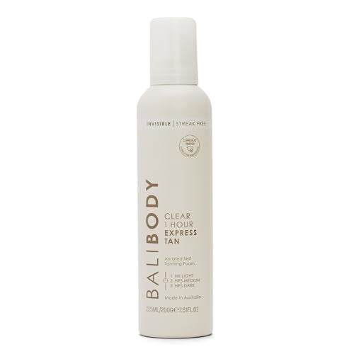 BALI BODY Clear 1 Hour Express Self Tanner ? Fast-Acting, Weightless Self Tanner for Natural Bronze ? No-Transfer, Hydrating Quick Tan Mousse for Smooth, Radiant Skin
