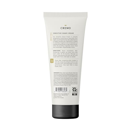 Cremo Sensitive Shave Cream, Astonishingly Superior Ultra-Slick Shaving Cream for Men, Fights Nicks, Cuts and Razor Burn, 6 Fl Oz