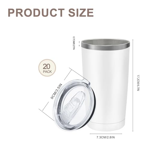 20-Pack Stainless Steel Insulated Travel Tumblers 20oz White Gift Set