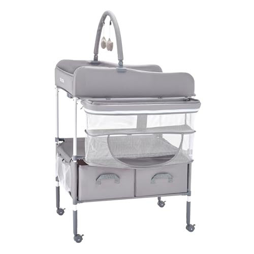 VEVOR Baby Changing Table Foldable Diaper Station with Storage & Adjustable Height - Light Gray