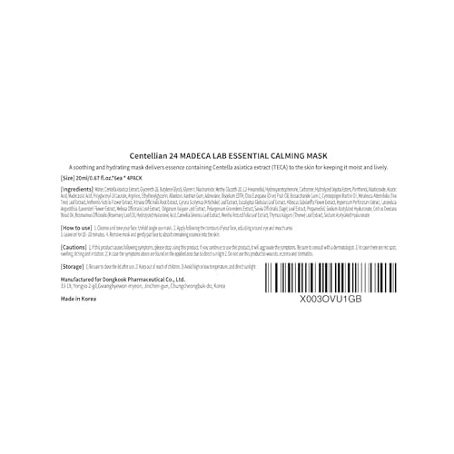 CENTELLIAN 24 Madeca Mask (Extra Calming, 6pc) - Face Mask Sheet Ultra Calming, Soothing for Sensitive Acne-prone with Centella Asiatica TECA, Niacinamide. Korean Skin Care for Men Women by Dongkook
