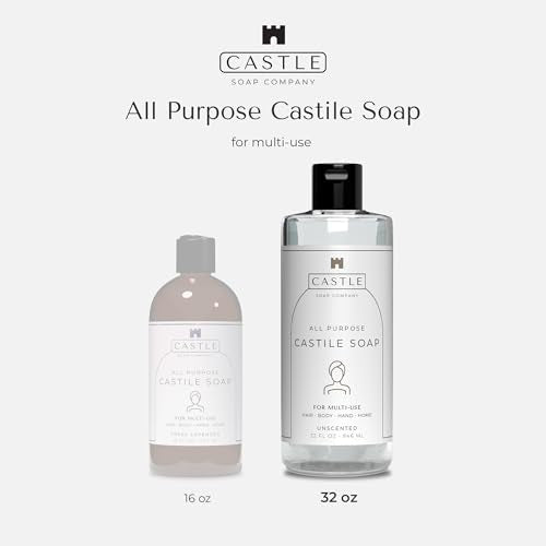 Unscented 32 oz All-Purpose Castile Soap - Gentle Multi-Use Cleaner with Coconut Oil - Sensitive Skin Friendly