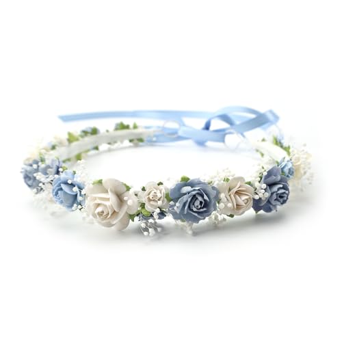 Dusty Blue Toddler Flower Crown with Baby's Breath for Weddings & Photos