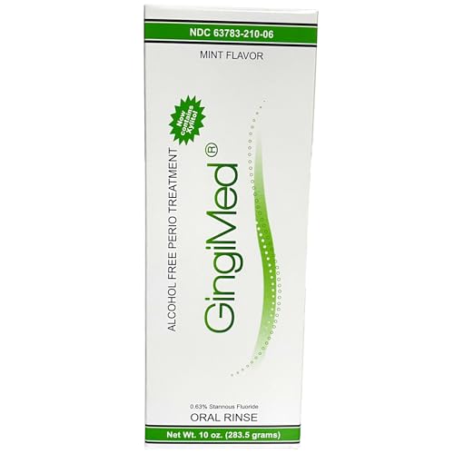 Gingi Med Mint Flavored .63% stannous Fluoride Dental Rinse, 10 Ounce Bottle. Indicated for Patients with Tooth Decay, Sensitivity, or gingival Bleeding.
