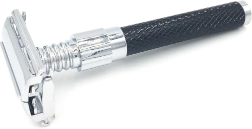 Double Edge Safety Razor with Long Handle and Heavyweight Metal Design