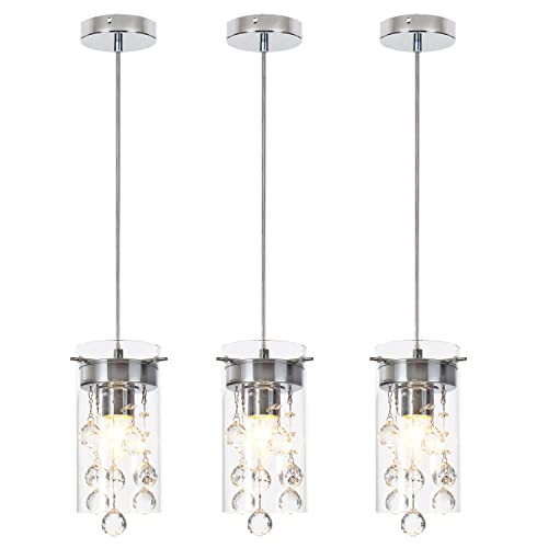 LOCLGPM 3-Pack Crystal Teardrop Pendant Lights, Adjustable Chrome Kitchen Island Fixtures