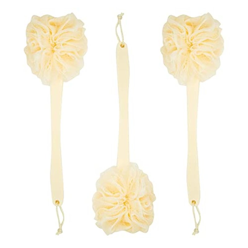 Juvale Exfoliating Luffa Shower Scrubber & Bath Scrubber for Body - 18 in, Ivory, 3-Pack - Loofah on a Stick & Shower Brush for Back