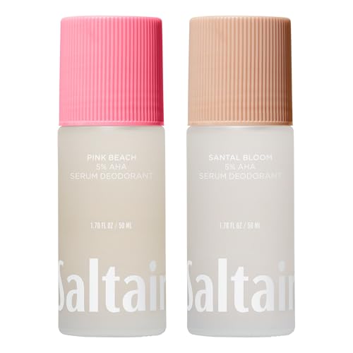 Saltair Serum Deodorant 2-Pack with 5% AHA - Pink Beach & Santal Bloom, Aluminum-Free, Travel Size