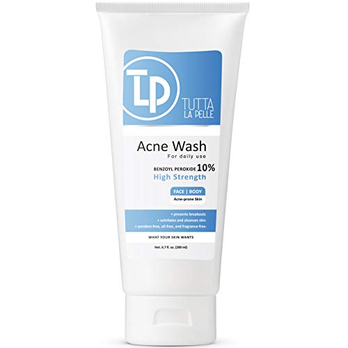 Tutta La Pelle Benzoyl Peroxide 10% Body Wash - Maximum Strength Acne Cleanser 6.7 oz