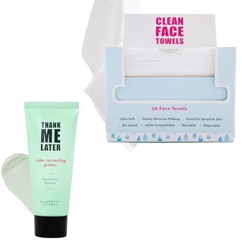 Elizabeth Mott - Thank Me Later Color Correcting Face Primer 30g and Thank Me Later Clean Face Towels - Cruelty Free - (2 - Pack Bundle)