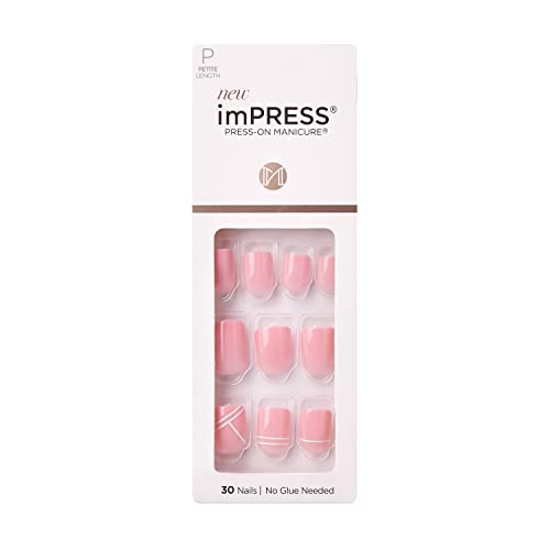 KISS imPRESS No Glue Mani Press On Nails, Design, 'Timeless Day', Pink, Petite Size, Squoval Shape, Includes 30 Nails, Prep Pad, Instructions Sheet, 1 Manicure Stick, 1 Mini File