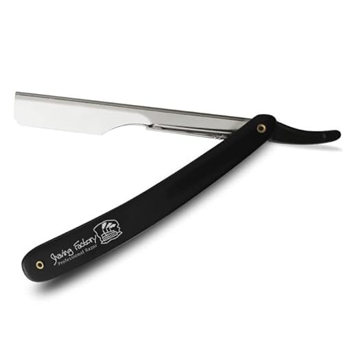 The Shave Factory Black & Silver Straight Edge Razor, Single Edge Blade Compatible Shaving Kit, Easy Replaceable Blade Razor (2 Piece Set)