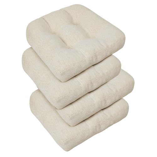 Dining Chair Cushions 4 Pack Beige 18x18x4 Inch Non-Slip Tufted Supportive Pads