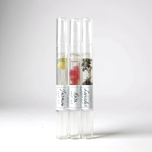 Cuticle Oil Trio ? Lavender, Jasmine & Rose Pens with Real Flower Petals ? Nourishes, Strengthens, Repairs & Protects ? Natural Gift Set (3 Pack)