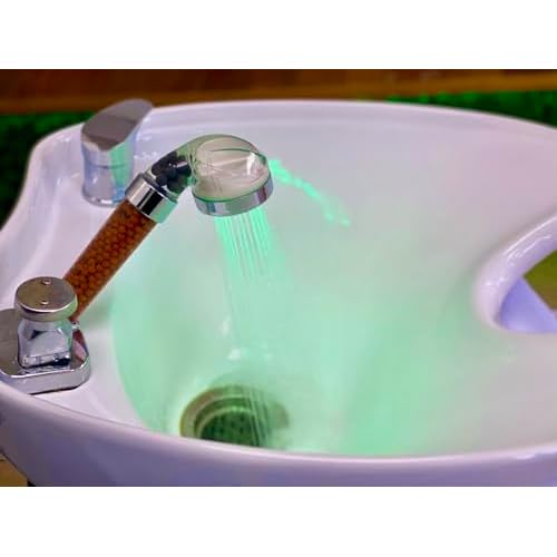 Socila LED Sprayer Head Color Changing for Shampoo Bowl Salon, Spray Head High Pressure Auto Color Changing For Dry & Frizz Hair With Stainless Steel Hose 1/2" to 1/4 Nut