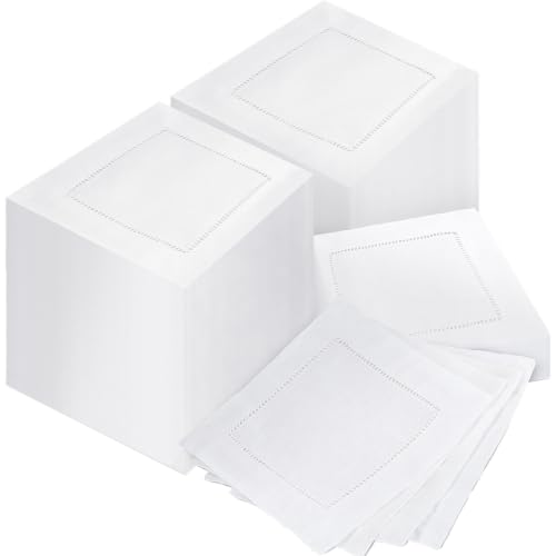 White Linen Cocktail Napkins 80 Pcs 6x6 Inch Hemstitch Bulk Set - Jerify