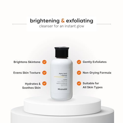 Minimalist ALA & AHA 7% Cleanser for Brightening, Exfoliating, Glow & Even Tone | With Vitamin B5 For Hydration & Glycolic Acid For Exfoliation | 3.4 Fl Oz / 100 ml