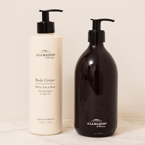 A LA MAISON Body Cr?me ? White Tea & Rose ? Shea Butter Body Lotion with Argan & Avocado Oils ? Rich, Nourishing French Formula for Dry Skin ? 12 oz ? Amber Collection