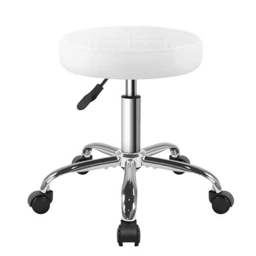 White Adjustable Swivel Salon & Spa Rolling Stool with Wheel - BFTOU