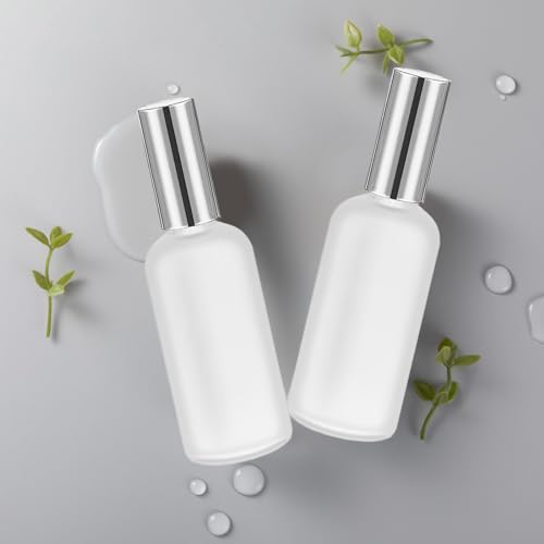 32 Pack Frosted Glass Spray Bottles with Fine Mist Pump - Reusable Perfume & Travel Containers - Silver