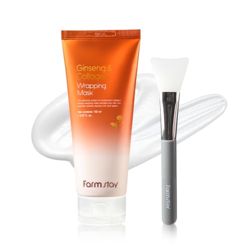 FARMSTAY Ginseng & Collagen Wrapping Mask for Glass Skin – Hydrating Peel-Off Face Mask with Brush, Night Facial Skincare, 5.07 fl oz