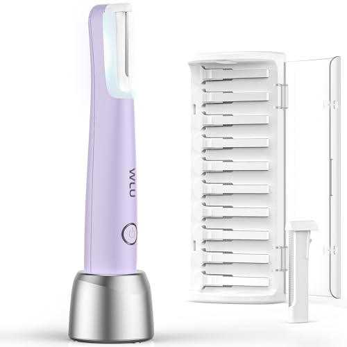 Dermaplane Razor for Women Face, WLU Rechargeable Face Dermaplaning Tool ? Peach Fuzz, Facial Hair & Exfoliation Removal, Sonic Technology with LED Light, 3 Speeds & 10 Blades (Purple)